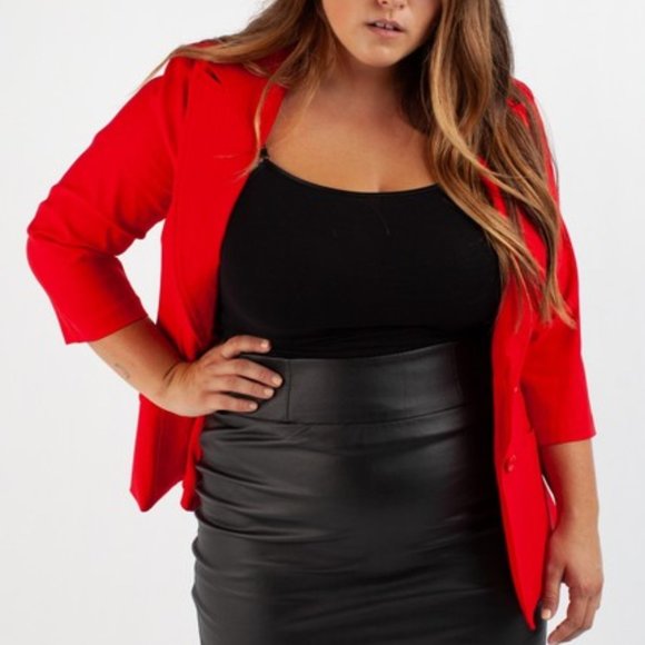 3/4 Sleeve Millennium Plus Size Blazer, Solid Red - Picture 5 of 5